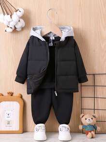 Bimbo monocolore con zip con cappuccio Gilet & Pantaloni sportivi & Felpa