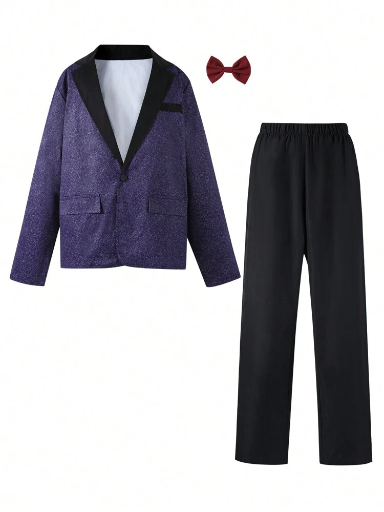 Teen Boy 1pc Shawl Collar Blazer & 1pc Pants & Bow For Christmas