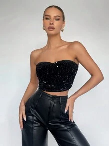 Maija 亮片短款抹胸上衣 - 黑色 - 查看 6