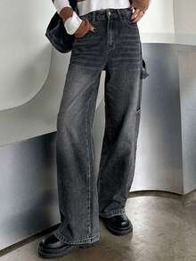 DAZY High Waist Cargo Jeans - Dark Grey - View 4