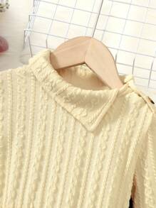 SHEIN 女小童素色折疊翻領洋裝 - 米色 - 查看 3