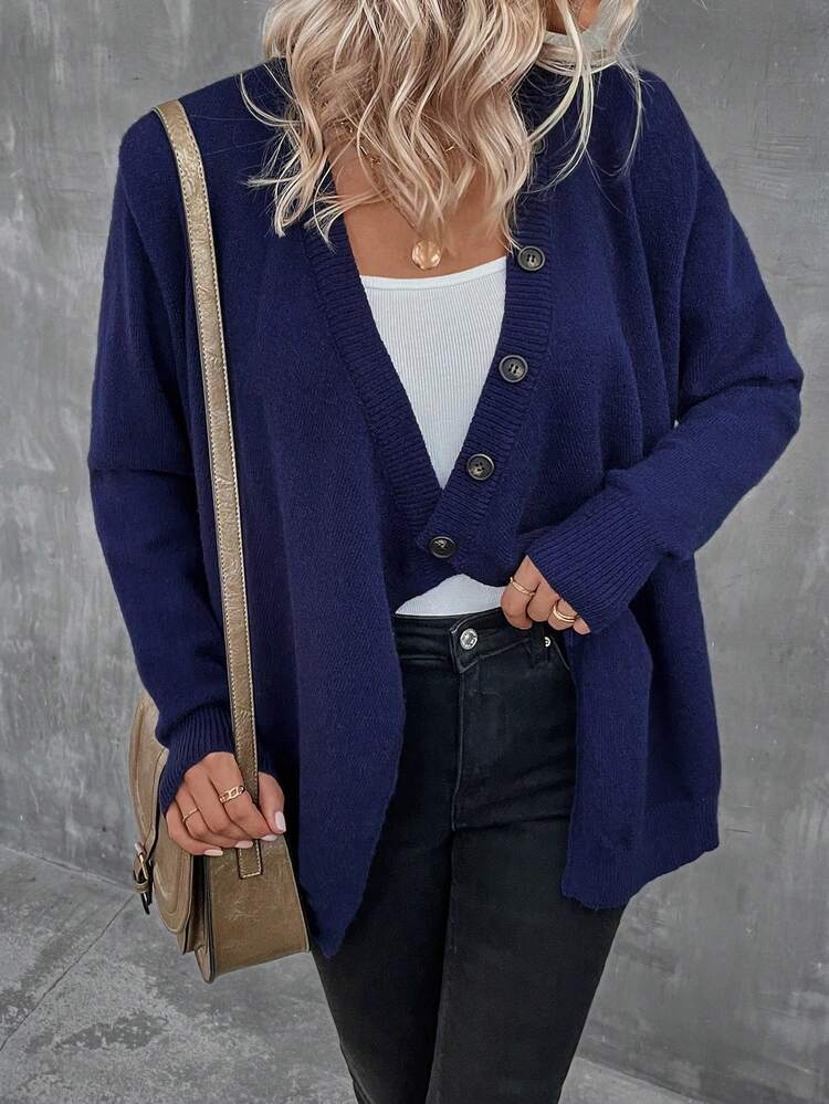 Solid Button Front Cardigan