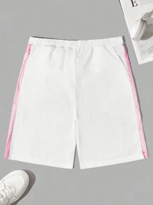 RueChic Men Contrast Side Seam Shorts - White - View 1