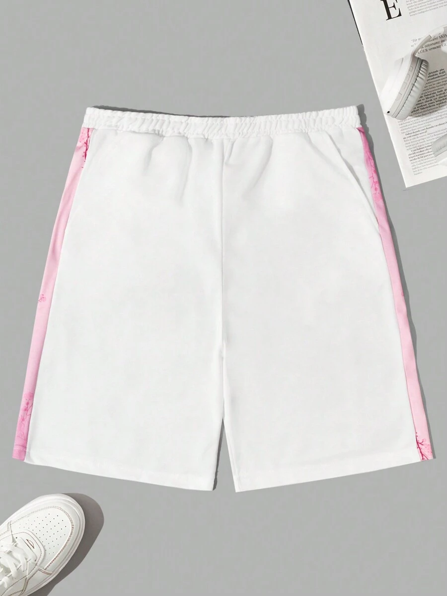 RueChic Men Contrast Side Seam Shorts - White - View 1