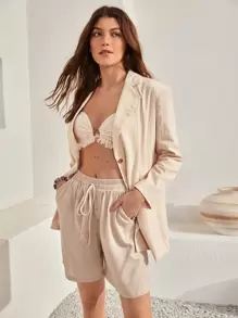 Bohemela 1pc Lapel Neck Single Breasted Coat In Fall/Winter - Beige - View 6