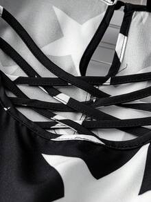 SHEIN LUNE Hơn In Sao Đan chéo Đầm - màu đen - Xem 5