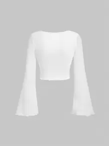 SHEIN MOD Camiseta con cordón delantero ribete en forma de lechuga - Blanco - Ver 2
