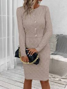 EMERY ROSE Einfarbig Knopf vorne, Cardigan mit & Pulloverkleid mit