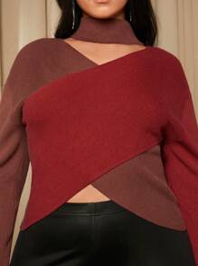 SHEIN SXY 大碼雙色交叉套頭毛衣 - 彩色 - 查看 4
