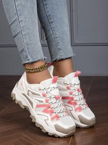 Women's Beige Lace Up Lightweight Breathable Outdoor Hiking Shoes - Beige - View 6