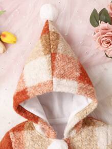 Bebé niña Abrigo con patrón de cuadros con doble bolsillo con diseño de oreja 3D con capucha con forro teddy - Rosa - Ver 5