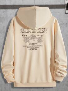 Manfinity Lỏng lẻo phù hợp Nam Áo nỉ có mũ Với In thư - Màu be - Xem 2