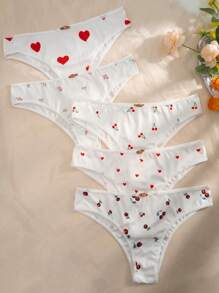 Plus 5pack Heart & Cherry Print Panty - Multicolor - View 4