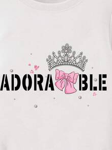 SHEIN 女小童王冠和字母圖案保暖衛衣 - 白色 - 查看 3