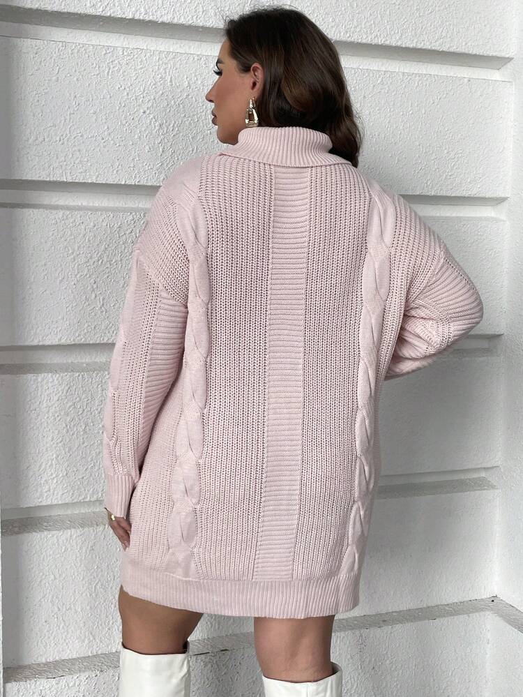 Plus Turtleneck Drop Shoulder Sweater Dress Fall Winter Cloth For Women Autumn