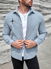 Manfinity Homme Loose Men's Graphic Print Button Front Shirt - Blue - View 6