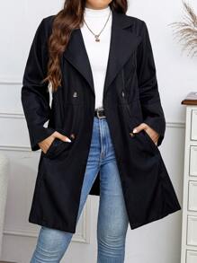 Calvaya 大碼西裝領雙排釦外套 - 黑色 - 查看 6