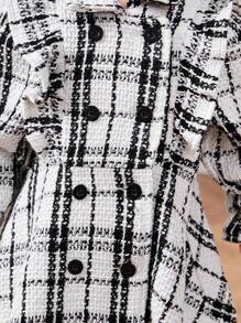 SHEIN Baby Girl Plaid Pattern Ruffle Trim Flounce Sleeve Peplum Overcoat - Black and White - View 3