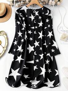 SHEIN LUNE Hơn In Sao Đan chéo Đầm - màu đen - Xem 2