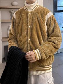 Claim Dot Loose Fit Men's Flannel Bomber Jacket With Contrast Panel And Drop Shoulder - Multicolor - View 3