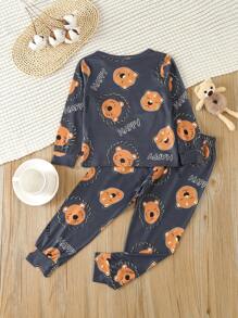 Young Boy Cartoon & Letter Graphic PJ Set - Dark Grey - View 2