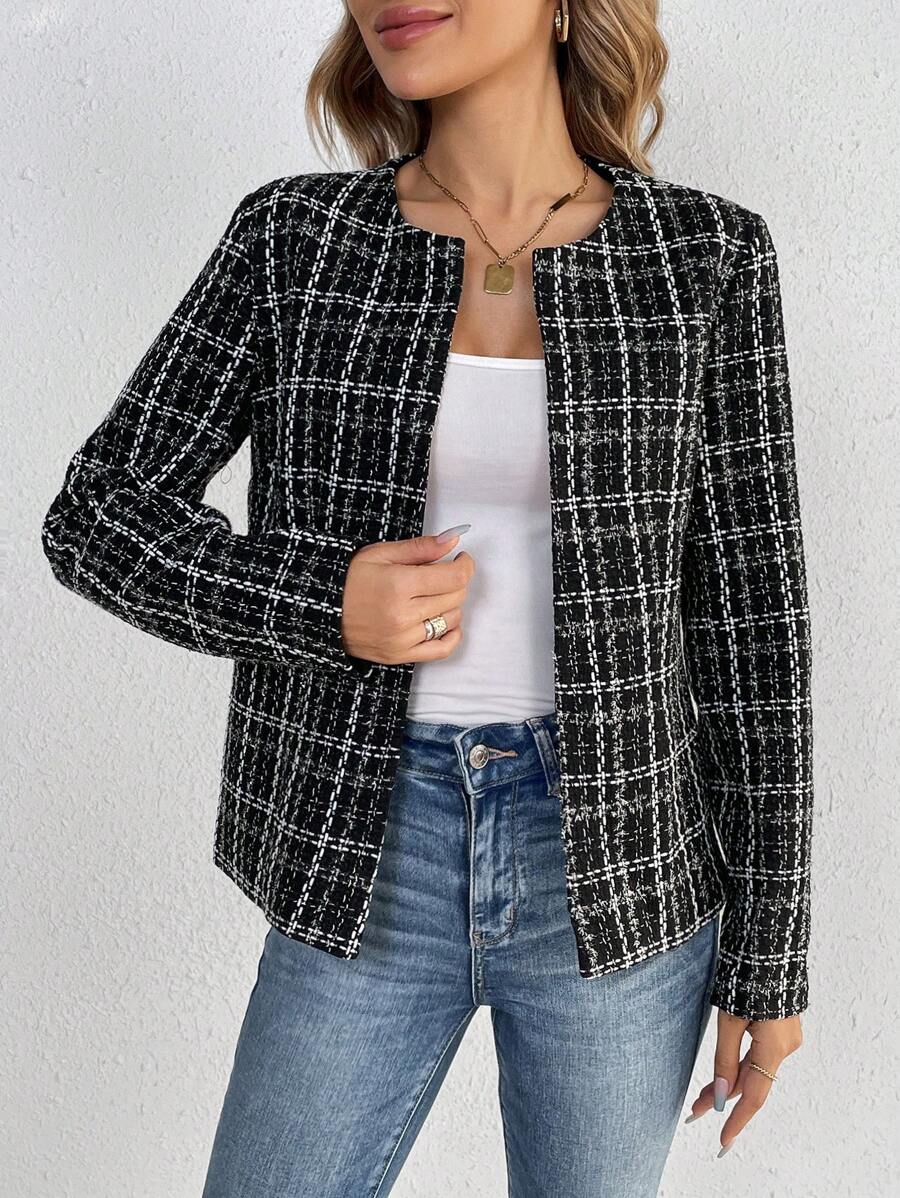 SHEIN Tall In kẻ sọc Mở Mặt trước áo - màu đen - Xem 1