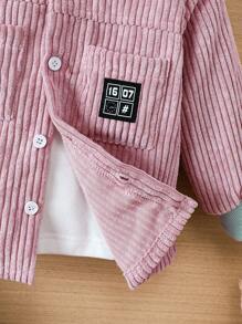 男嬰字母補丁細節雙口袋連帽燈芯絨大衣不帶T恤 - 粉色 - 查看 6