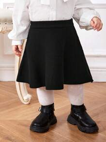 SHEIN Đứa bé gái Chất rắn Pháo sáng Váy len nửa mảnh - màu đen - Xem 5