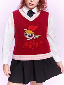 The Powerpuff Girls | ROMWE Hơn Phim hoạt hình và chữ cái Mẫu Áo len vest - Nhiều màu - Xem 2