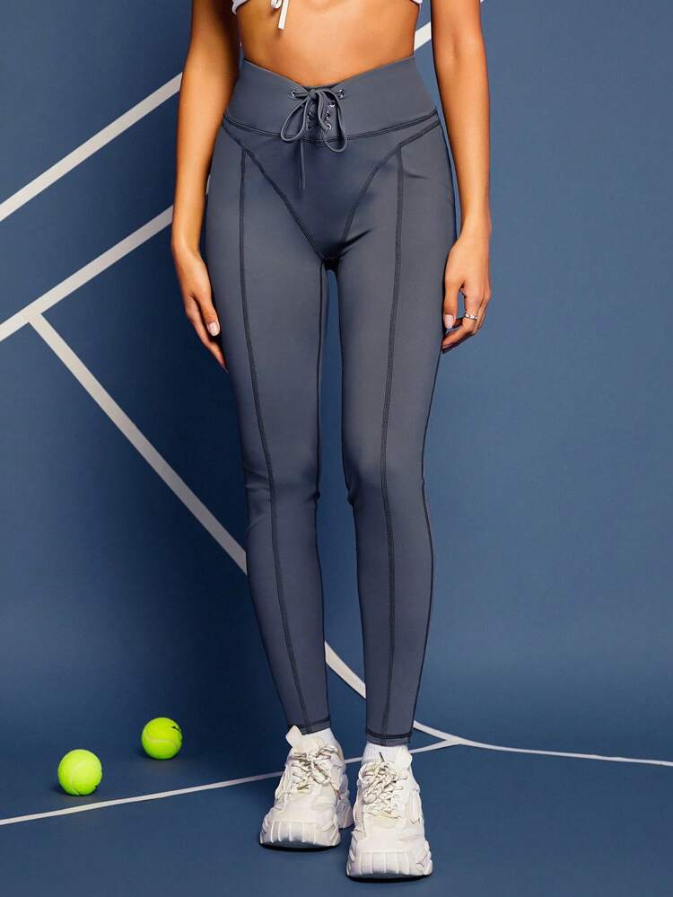 Solid Drawstring Waist Leggings