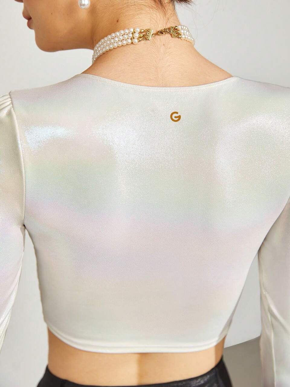 Foiled Leather Effect Shine On Me V-Neck Active Top Light Support