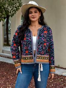 SHEIN VCAY 大碼印花開門襟夾克 - 彩色 - 查看 3