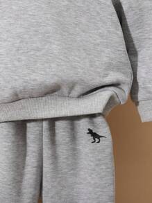SHEIN Baby Boy Dinosaur Print Thermal Lined Sweatshirt & Sweatpants - Light Grey - View 8