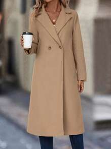 SHEIN LUNE Lapel Neck Double Button Overcoat - Khaki - View 6