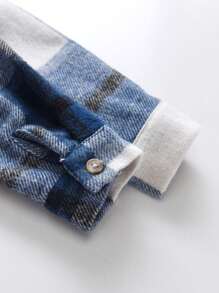 SHEIN 男小童格紋印花翻蓋口袋襯衫不帶T恤 - 藍色 - 查看 3