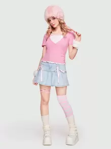 ROMWE Kawaii 撞色木耳邊T恤 - 彩色 - 查看 1