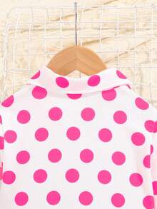 女小童波點圖案襯衫和褲子睡衣套裝 - 紅白色 - 查看 7