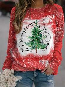 大碼聖誕圖案落肩袖運動衫 - 紅色 - 查看 1