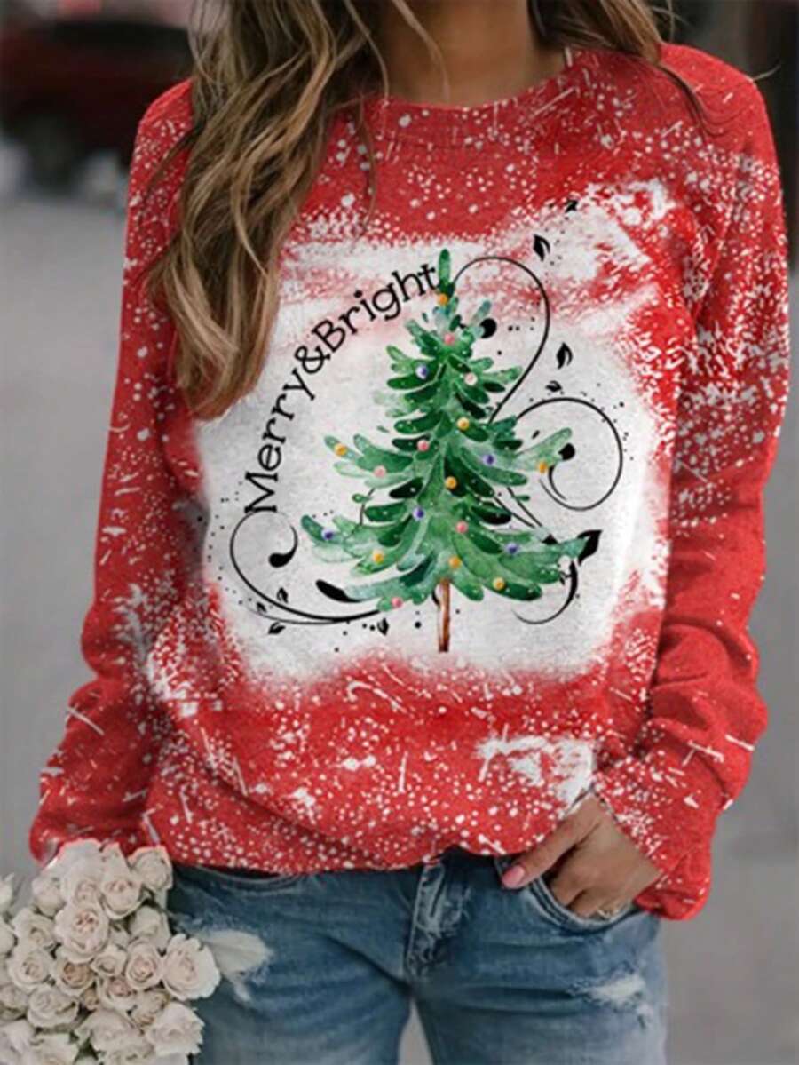 大碼聖誕圖案落肩袖運動衫 - 紅色 - 查看 1