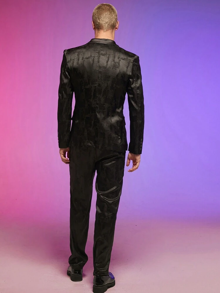 Men Lapel Collar Flap Detail Blazer & Pants Set