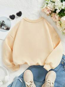 Cô gái Tween 1 Miếng Cây thông noel & Đồ họa Khẩu hiệu Lót nhiệt Áo nỉ - Màu be - Xem 2