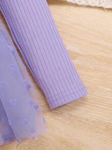 SHEIN Bebé niña Body ribete con fruncido de malla en contraste - Lila Púrpura - Ver 5