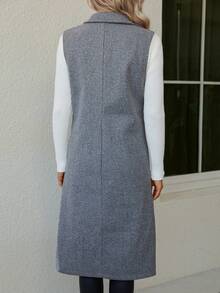 SHEIN Frenchy Đôi ngực Cổ bẻ Đôi ngực Áo khoác vest - Xám - Xem 2