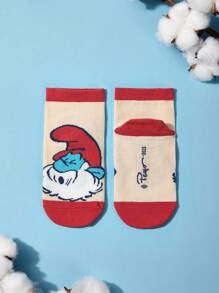SHEIN X The Smurfs Co-branded Children Soft Breathable Short Socks, 3pairs/set - Multicolor - View 4