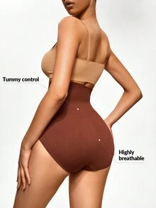 SHAPORA 高腰條紋針織塑形三角褲 - 鏽棕色 - 查看 3