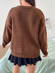 Flirla 大碼卡通和字母圖案落肩袖套頭毛衣 - 彩色 - 查看 2