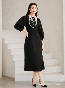 Modelyn Solid Lantern Sleeve Dress Long Evening Dresses