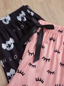 2sets Cartoon Graphic Lettuce Trim Cami Top & Shorts PJ Set / Pajama Set - Multicolor - View 4