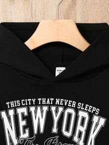 SHEIN 男童字母图案卫衣 - 黑色 - 查看 3