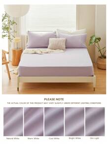 【100% Cotton】1pc Soft & Gentle Fitted Sheet, All-season Comfort and Breathable - Purple - View 9